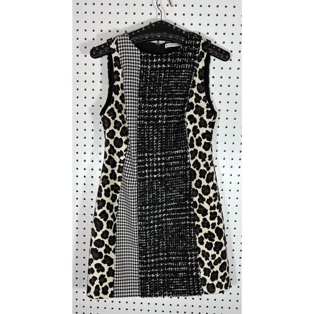 Alice & Olivia Clyde Patchwork Plaid Shift Dress size 0